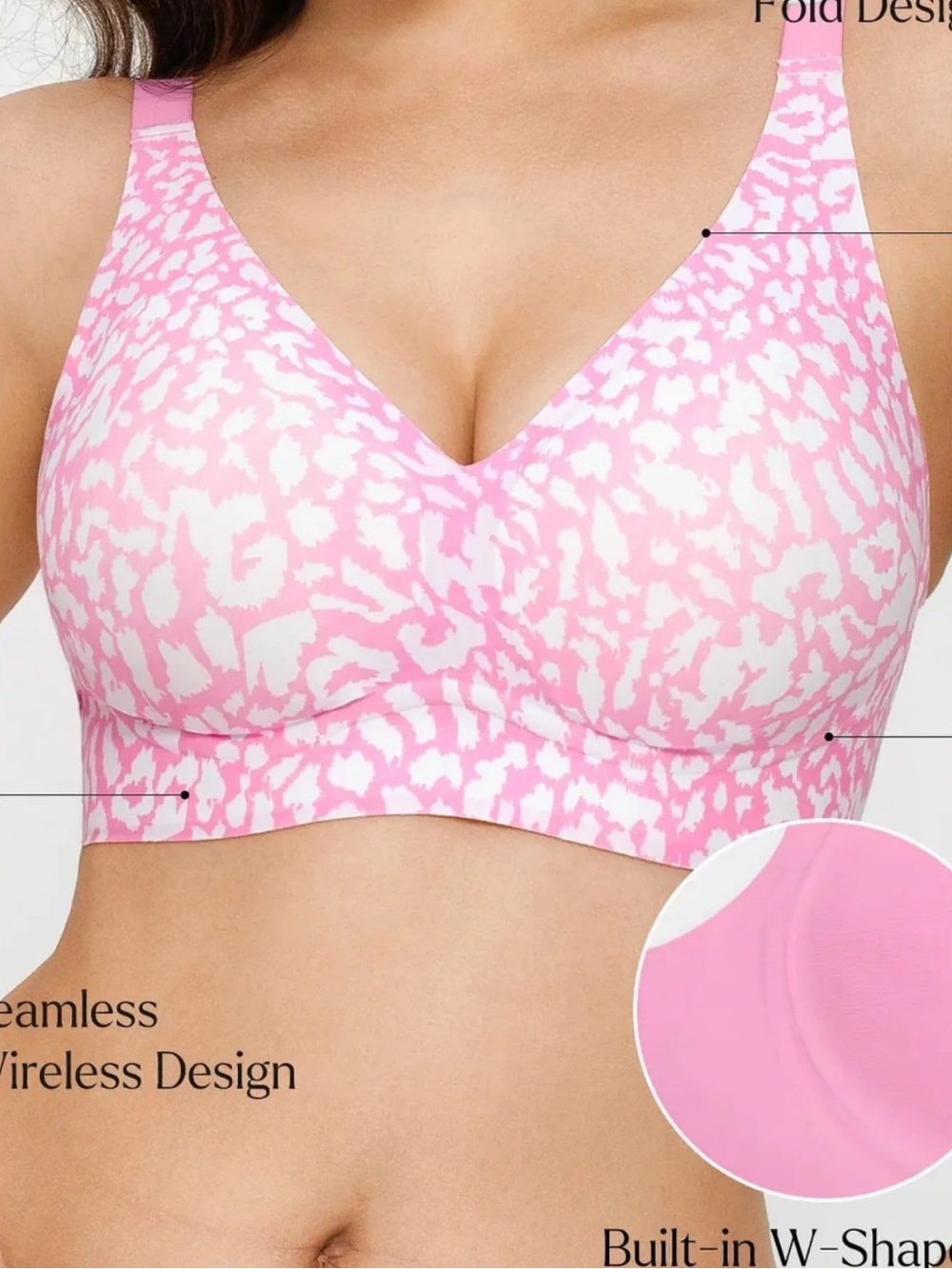 POPILUSH pink leopard Seamless Wireless Jelly Leopard Contour  Support Bra - Picture 3 of 6